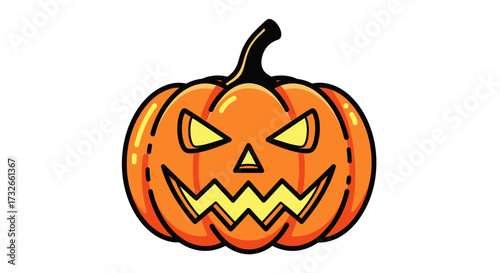Spooky jack o'lantern grinning with bright yellow eyes and sharp teeth, perfect for Halloween celebrations and festive decorations