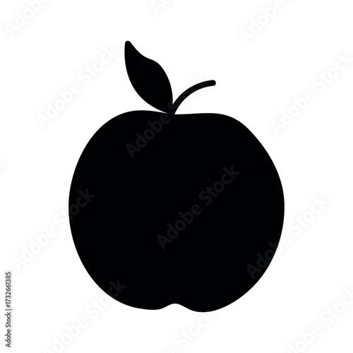 Simple black silhouette of an apple with stem