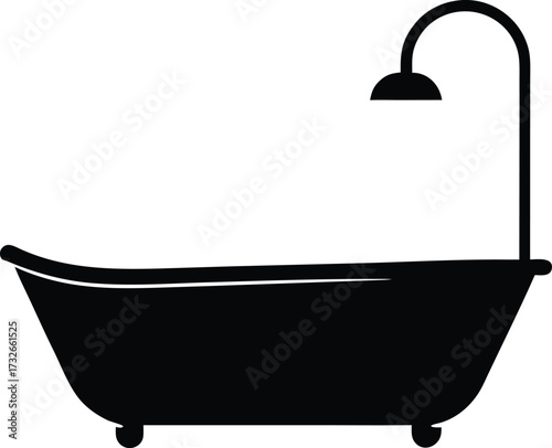 bath tub with shower head icon silhouette vector illustration