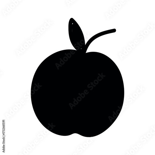 Simple black silhouette of an apple with stem