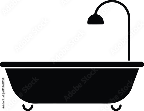  bath tub with shower head icon silhouette vector