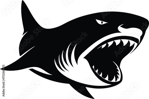 shark with its mouth open and sharp teeth bared silhouette vector illustration