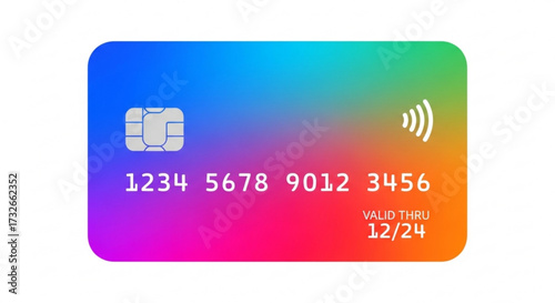 Colorful credit card modern payment method with chip and contactless payment symbol financial tool