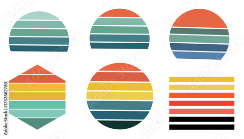 Retro sunset stripes geometric shapes collection