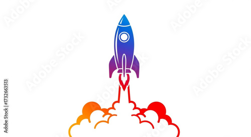 Colorful rocket launch illustration, featuring a gradient from blue to orange, symbolizing innovation and progress