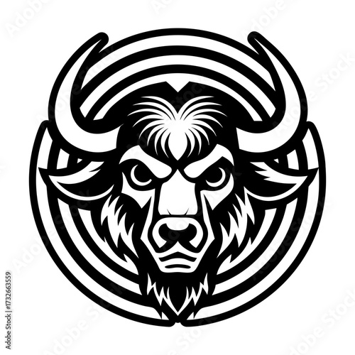 A filled style icon of a buffalo face