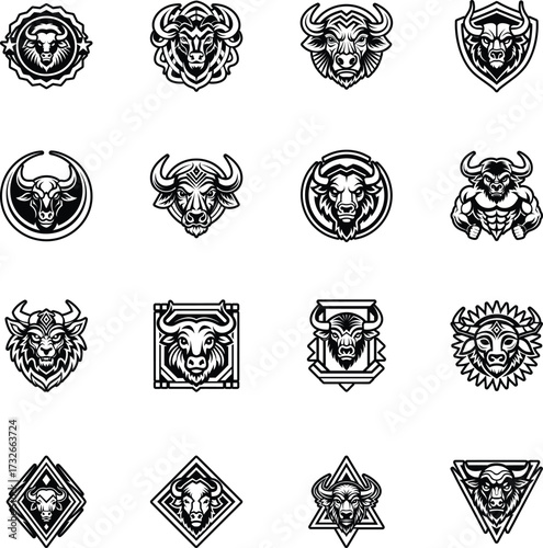 Collection of Glyph Style Buffalo Logos 

