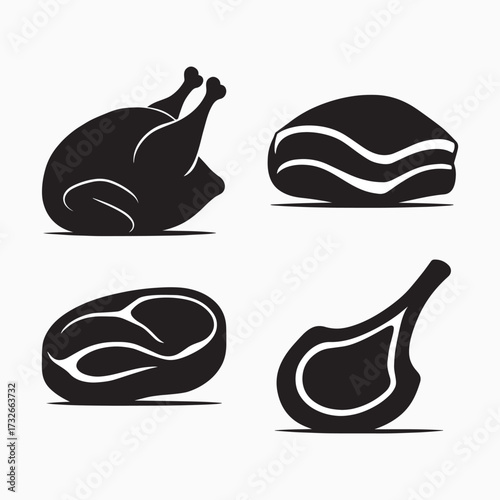 Illustration of various meats and poultry products isolated on white background