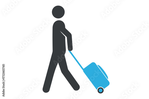 Silhouette of a person walking with a blue rolling suitcase, isolated on transparent background world tourism day design