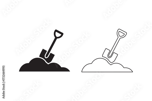 Vector shovel silhouette set on clean background