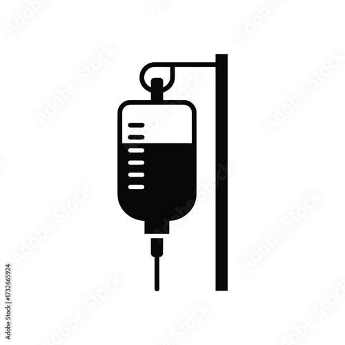 Black and white icon of an intravenous drip bag on a stand