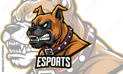 Ggressive boxer dog, esports logo, mascot for gaming team