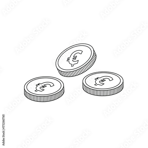 Three Euro Coins, Illustrating Monetary Transactions and Financial Concepts