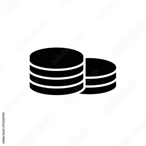 A black and white graphic illustration of two stacked coins, symbolizing wealth and financial growth
