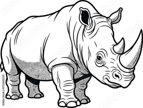 Graphic rhinoceros illustration, endangered wildlife, comic style