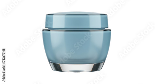 Light blue cosmetic cream jar isolated on transparent background, skincare product mockup for beauty and health