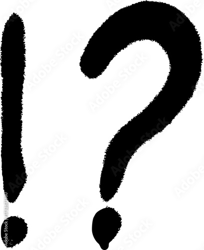 Black spray paint exclamation mark and question mark on a white background. Vector