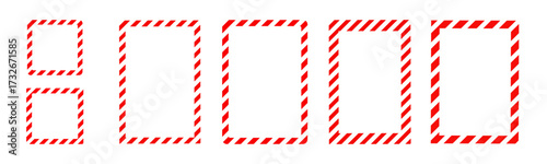 Candy cane frames and borders, red and white stripe festive decoration, isolated vector on transparent background