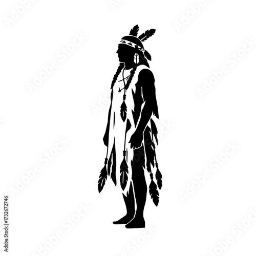 Native American silhouette wearing traditional feather headdress and attire during a cultural celebration