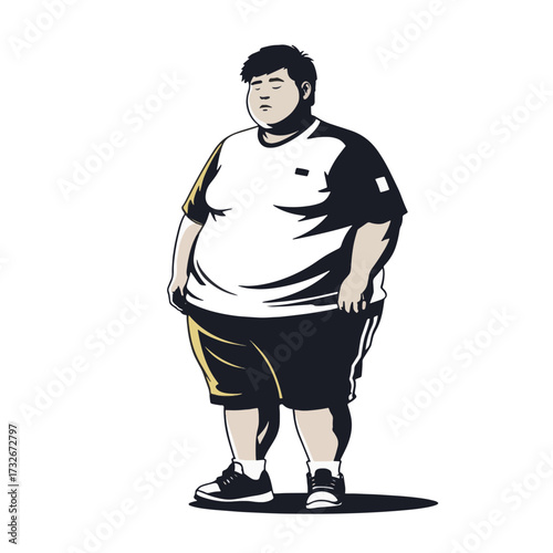 Overweight Boy Representation of body positivity with a diverse figure standing confidently in activewear during a sunny day outdoors