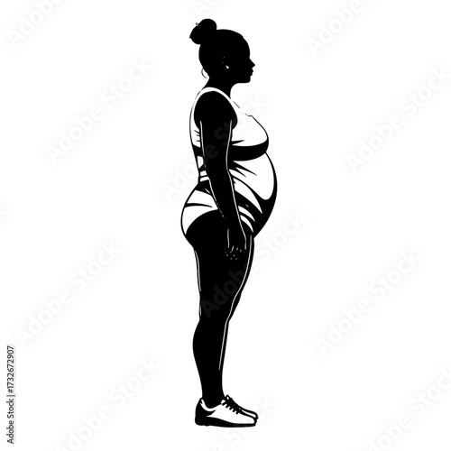Overweight woman Representation of body positivity with a diverse figure standing confidently in activewear during a sunny day outdoors