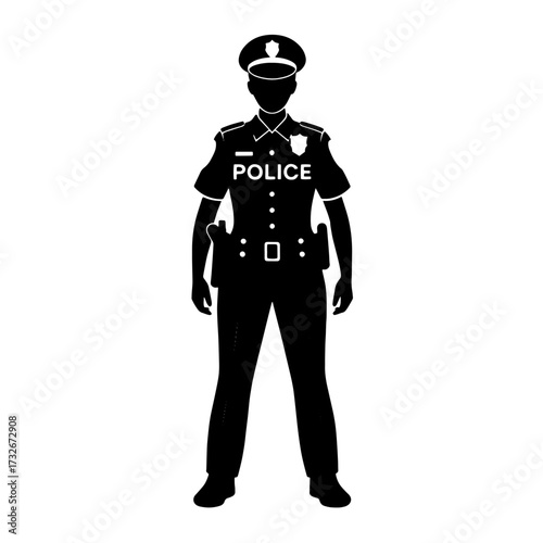 Uniformed officer stands confidently in a classic police outfit, showcasing a dedicated approach to community safety and law enforcement