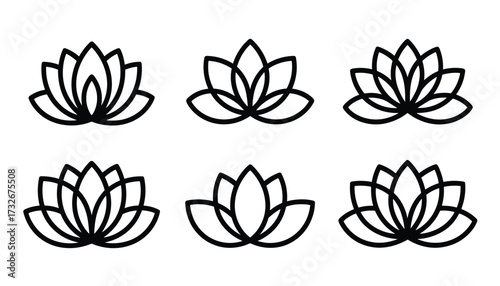Set of six stylized lotus flower icons