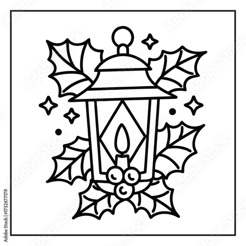 Kawaii Christmas coloring page with cute Santa and reindeer, Hand-drawn kawaii Christmas scene black and white coloring page, Adorable kawaii Christmas tree and gifts coloring sheet