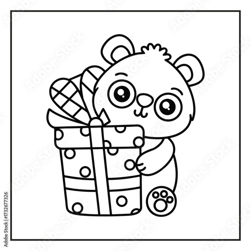 Bear and Present: A charming cartoon bear holds a beautifully wrapped gift box, its innocent eyes conveying a sense of excitement and anticipation