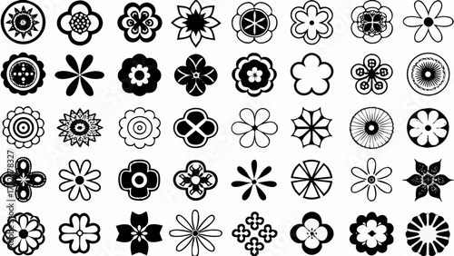 Collection of diverse stylized floral icons and decorative elements offering versatile design options for creative projects