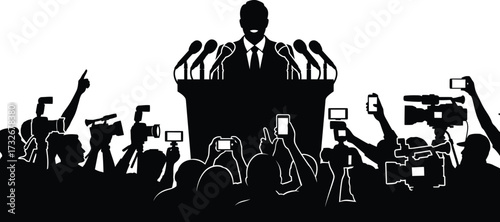 Press conference with audience and journalists