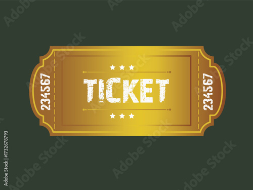 Elegant golden ticket illustration with a luxurious design, ideal for adding a touch of sophistication to your projects, such as special event invitations