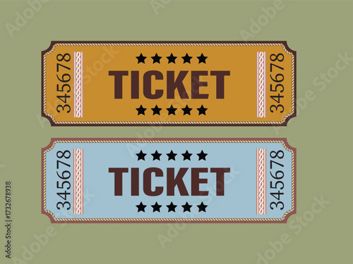 Set of vintage ticket illustrations with a retro design, perfect for adding a touch of nostalgia to your projects, such as event posters