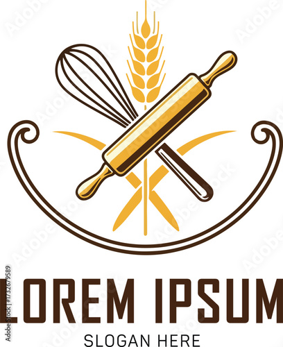 Vintage Bakery Logo with Whisk and Rolling Pin