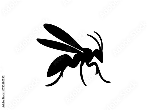 Black wasp silhouette flying with detailed wings and body