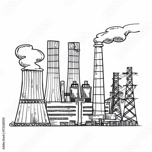Industrial Power Plant and Electrical Tower Sketches