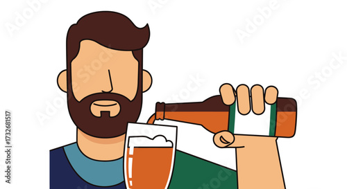 Cartoon illustration of a bearded man pouring beer into a glass.
