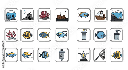 Aquarium Fish and Marine Life Illustrations.