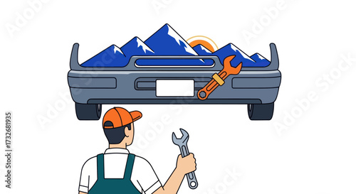 Mechanic with wrench preparing for automotive repair service.