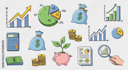 Illustrative financial growth and investment planning tools for business success concept