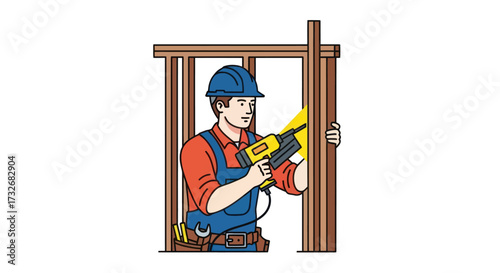 Construction worker in a hard hat using a power drill.