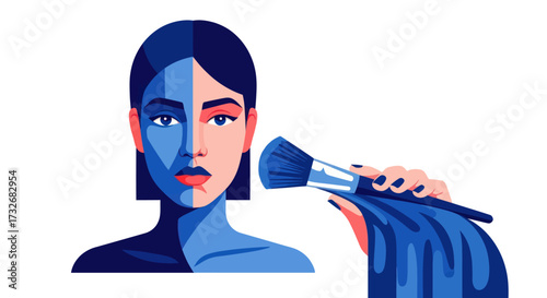 Conceptual illustration of a hand painting a womans face blue.