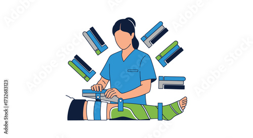 Female medical professional applying a cast to a patients leg.