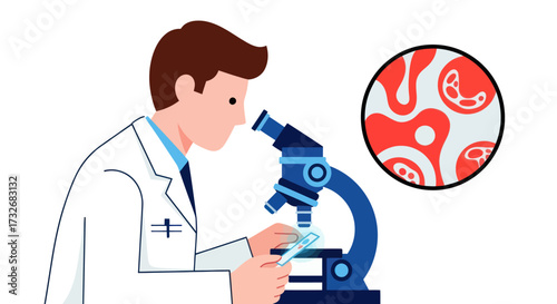 Male Scientist in Lab Coat Conducting Research with a Microscope.