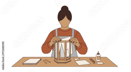 Creative woman engaged in a DIY woodworking craft project.