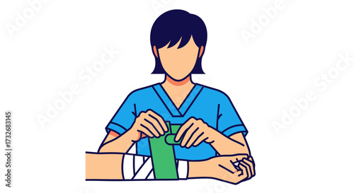 Medical professional wrapping an injured arm with a bandage.