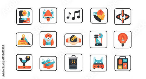 Collection of colorful flat design icons representing various concepts.