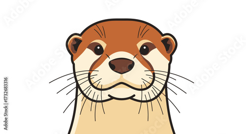 Cute cartoon otter head illustration looking forward.
