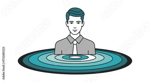 Stylized illustration of a businessman at the epicenter.