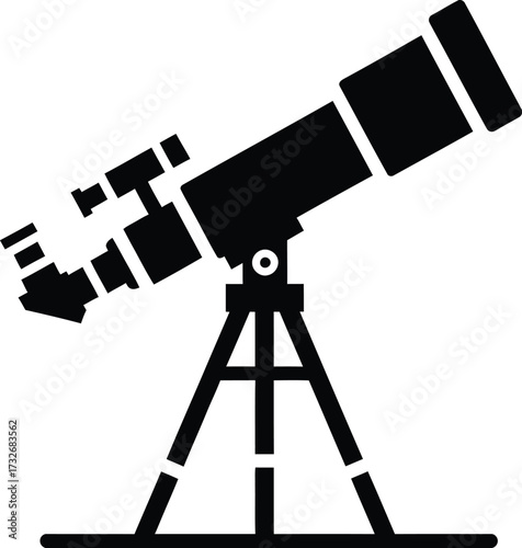 Telescope icon. Astronomical telescope on a tripod. Spyglass, telescope with small finder scope vector illustration silhouette
